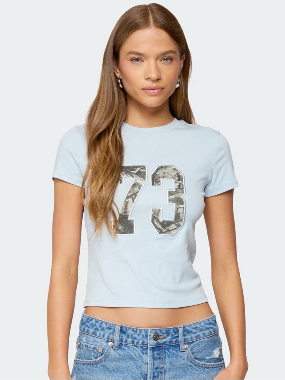 Edikted Pale Blue Graphic '73 Crop Tee - Women